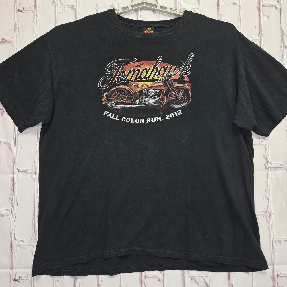Hot Leathers TShirt Black Tomahawk Motorcycle Fall Color Run 2012 Biker Men 2XL